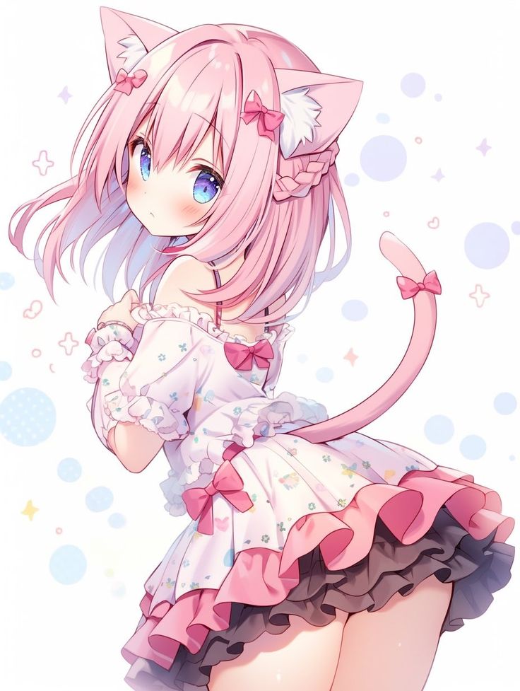 Kawaii Catgirl Pfp, Pink Anime Catgirl, Anime Cat Girlie, Anime Cat Female, Anime Nekomimi, Kitty Anime, Anime Kitten, Chat Kawaii, Chibi Anime Kawaii