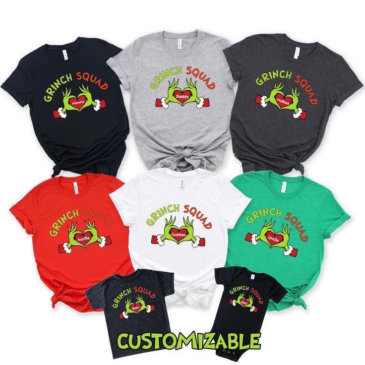 Custom Grinch Family Tshirt,Christmas Matching Grinch Squad Family Shirt,Christmas Family Pajamas Gift,Personalized Grinch Hand Heart Shirt 📢 🚨How To Order?🚨📢 📺 Please, check and review all photos 📐 Select Shirt Size and Color from Drop Down menu After choosing the color and size, you can write whatever you want in the personalization field. (If it's a customizable ad) and then add this tshirt to cart. Just do this for other t-shirts. You must collect all tshirts in the same basket and complete the payment. If you are in a hurry, you can purchase a Shipping upgrade on the checkout page. 🛀 Care Instructions - DO Inside out before wash, - DO warm/cold machine wash - DO NOT bleach, - DO NOT dry clean, - DO NOT iron directly onto the design 🚀 Shipping You can also see in the customer c Family Grinch Shirts, Grinch Tshirt Ideas, Grinch Tshirts, Grinch Christmas Shirts, Christmas Family Pajamas, Grinch Pajamas, December Ideas, Grinch Hand, Family Tshirt