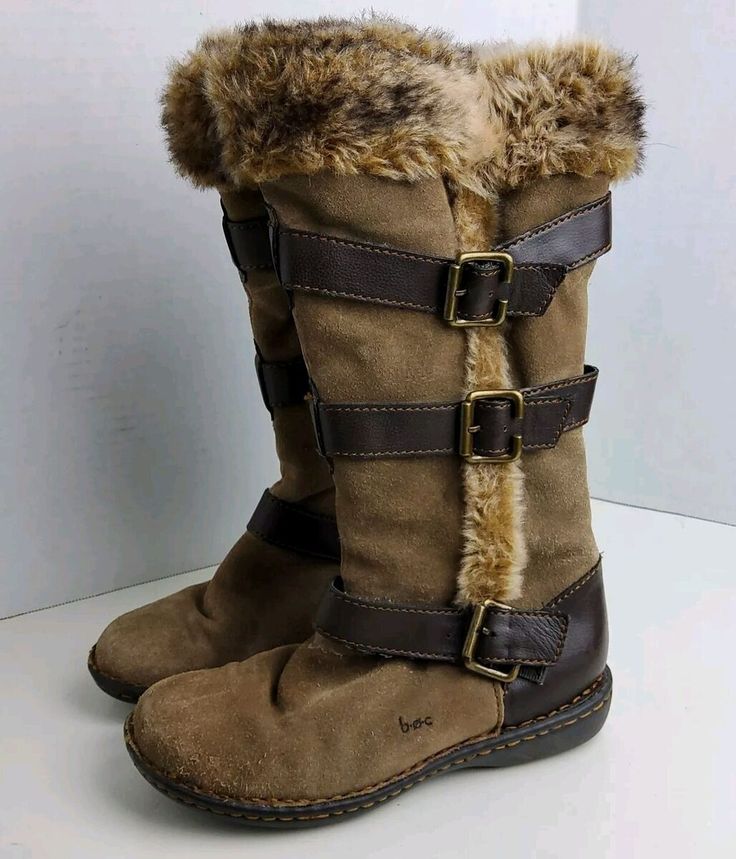 Check out BOC Born Women's Suede Fur Lined Boots Brown Size 6M, the latest item I added on eBay! #eBay #eBaySeller Boots With Fur, Leather Boots With Fur, Brown Winter Boots With Plush Lining, Fur Boots Outfit, Brown And White Fur Boots, Brown Sheepskin Boots With Faux Fur Lining, Brown Fur Boots, Fur Outfit, Fur Lined Boots