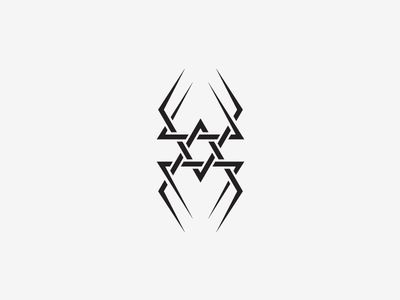 an abstract black and white logo with geometric shapes on the bottom, including two triangles