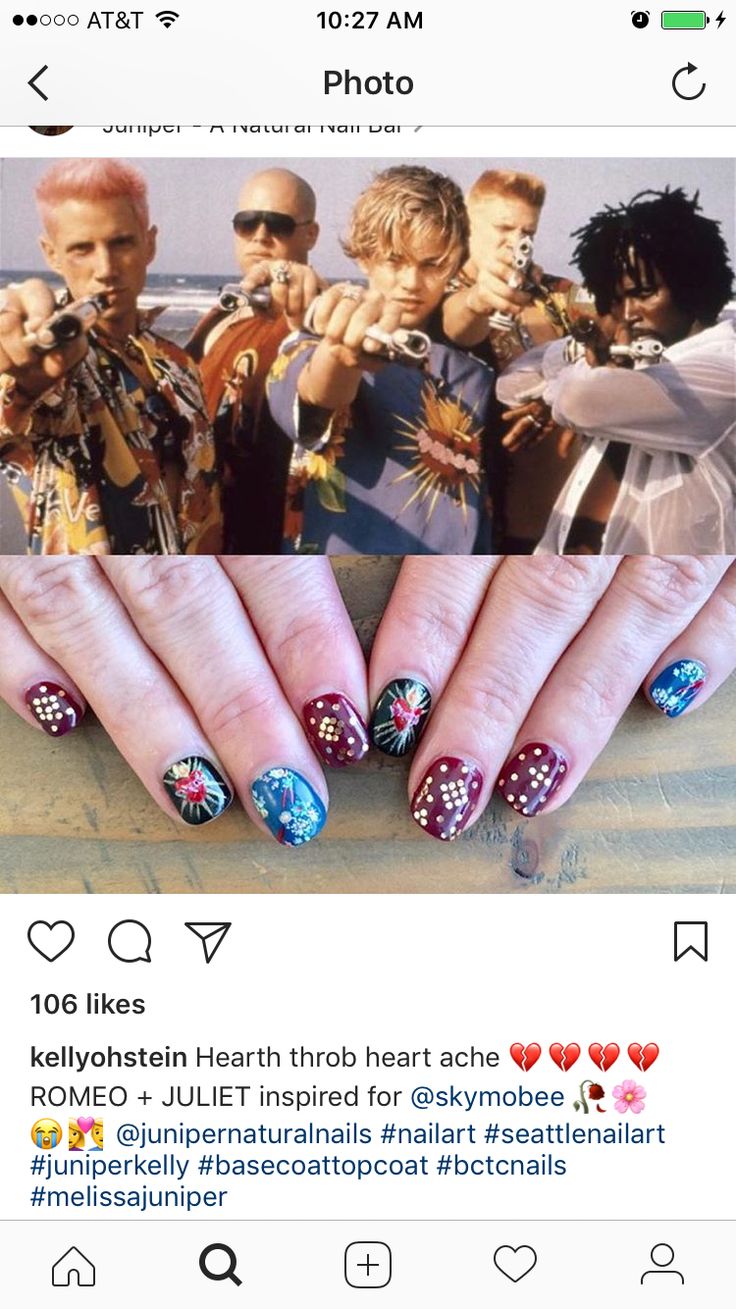 two photos with different nail designs on them, one is showing the same person and another has