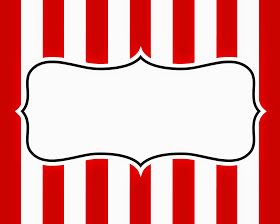 a red and white striped background with a black frame on the bottom right hand corner