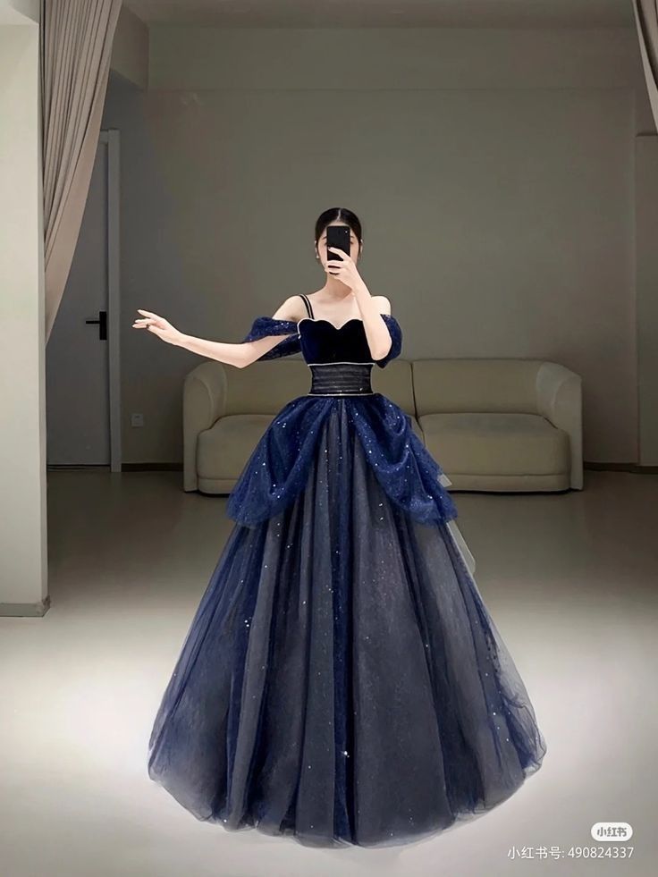 Black And Blue Gown, Celestial Dress Gowns, Blue Fantasy Gown, Celestial Ball Gown, Celestial Dresses, Celestial Prom Dress, Celestial Dress, Debut Dresses, Midnight Blue Dress