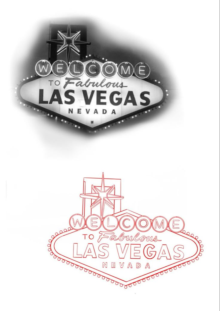 the welcome to las vegas sign is shown in black and white, with red lettering