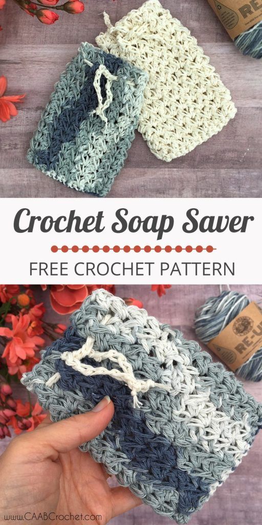 the crochet soap saver is made with two different colors