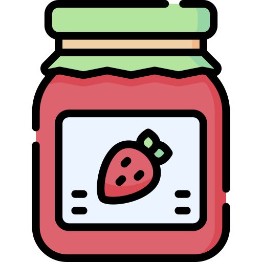 a jar with a strawberry jam on the inside and a green cap over it's top