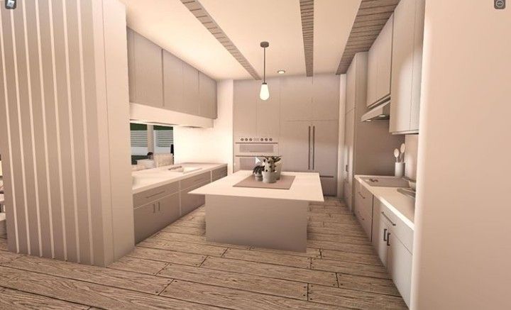 an artist's rendering of a modern kitchen