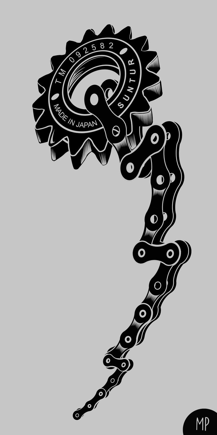 a black and white drawing of a bicycle chain