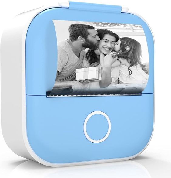 a blue and white photo frame with an image of two people kissing on the forehead