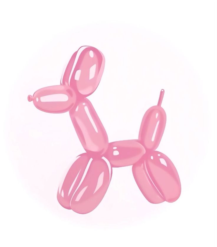 a pink balloon dog is shown on a white background and looks like it's floating in the air