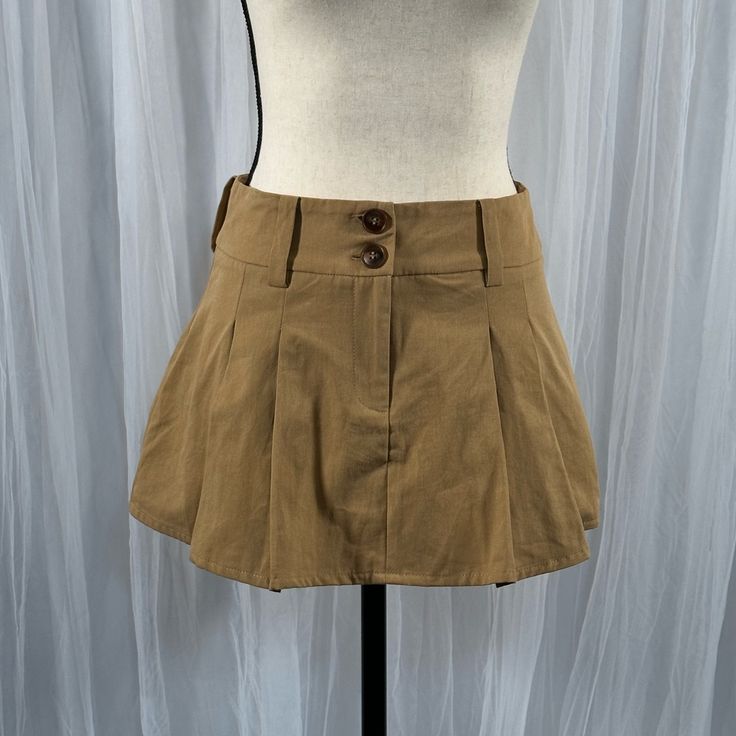 New With Tags, Never Worn, Pleated Khaki Mini Skirt Brown Cotton Mini Skirt For Summer, Brown High Waist Mini Skirt For Summer, Brown Cotton Skort For Summer, Chic Forever 21 Cotton Skirt, Forever 21 High Waist Skirt With Pockets, High Waist Skirt With Pockets By Forever 21, Forever 21 Cotton Skirt For Day Out, High Waist Brown Summer Skort, High Waist Brown Skort For Summer