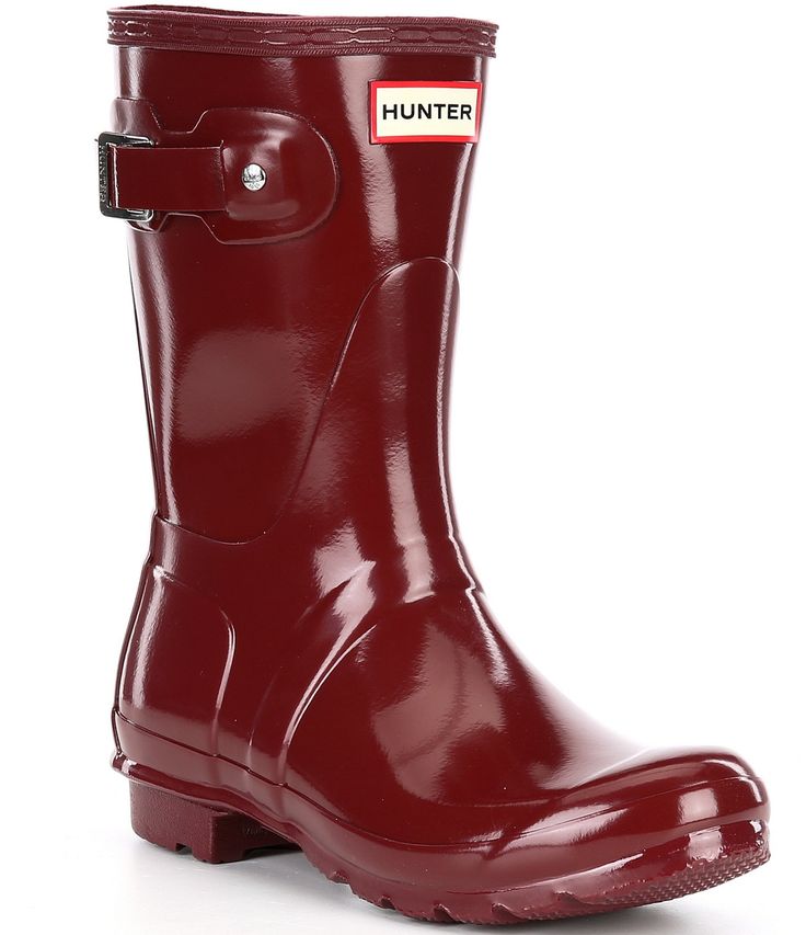 From Hunter&#x2C; the Women's Original Short Rain Boots feature:Rubber upperPull on designAdjustable strap for a custom fitLogo detailing at frontSynthetic liningRubber outsoleApprox. 9.45" shaft heightApprox. 14.76" shaft circumferenceApprox. 0.59" heel heightImported. Short Rain Boots, Wellington Boot, Outdoor Boots, Women Hunters, Dillard's, Boot Shoes Women, Mid Calf, Rain Boots, Bootie Boots