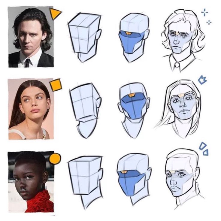 some drawings of people's heads and their faces with different facial expressions on them