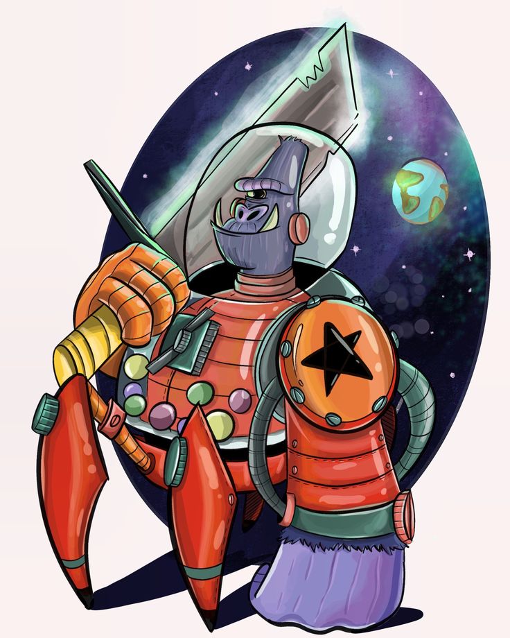 an image of a cartoon character with a space suit and rocket ship in the background