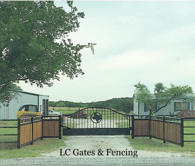 an image of a gate and fenced in area with the words l c gates & fencing on it