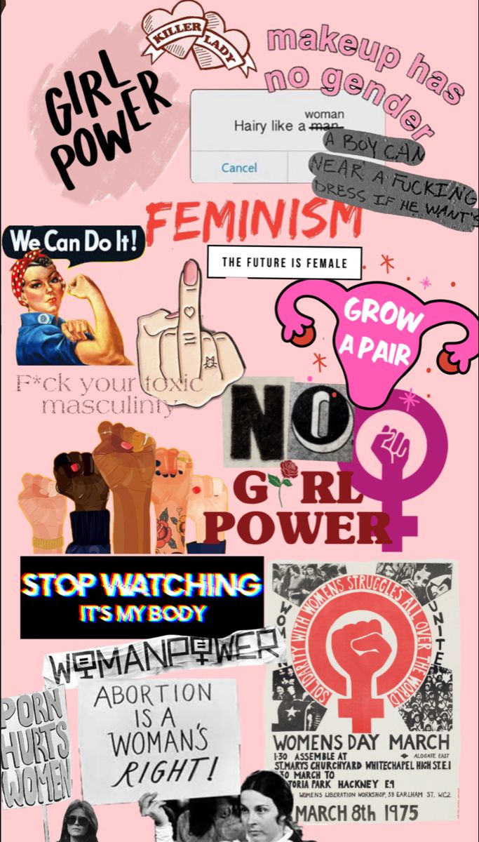 a collage of women's rights and slogans