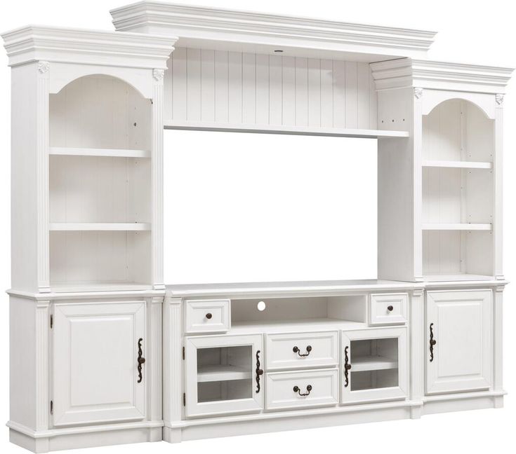 Tov Furniture TV & Media Units - Newport White Entertainment Center for TVs up to 65 Tv Wand Shabby Chic, French Country Tv Wall Unit, White Entertainment Center, Entertainment Wall Units, Living Room Entertainment Center, Tov Furniture, Entertainment Wall, Living Room Entertainment, Tv Wall Unit