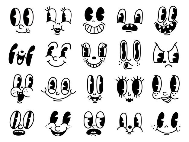 cartoon faces with different expressions and shapes on white background stock photo - budget conscious, free to use