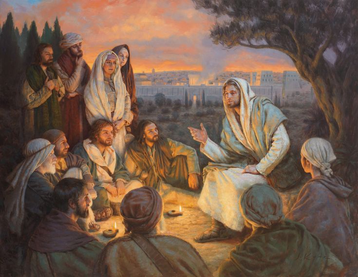 a painting of jesus talking to the people