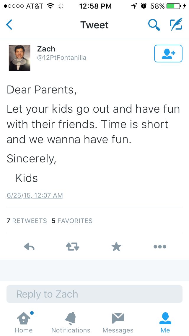 two tweets on twitter with one saying dear parents, let your kids go out and have fun with their friends