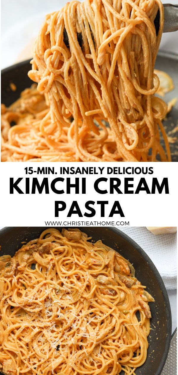 this is an easy and delicious recipe for kimchi cream pasta