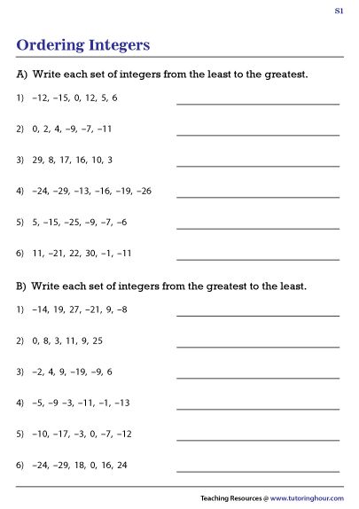 ordering numbers worksheet with answers