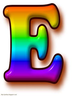 the letter e is painted in rainbow colors