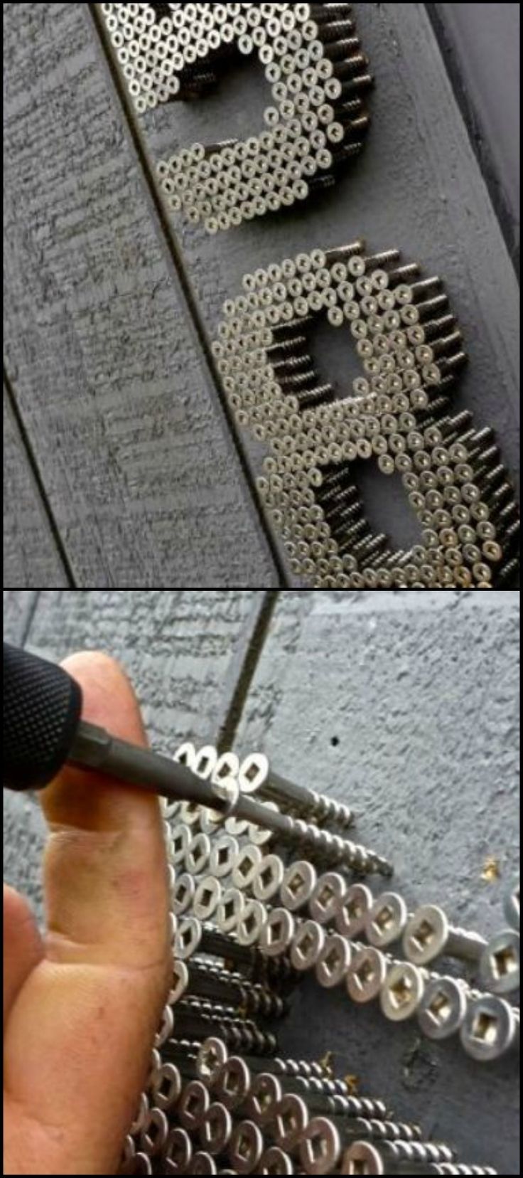 two pictures showing the process of making metal letters with scissors and wire on top of each other