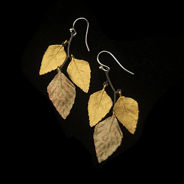 Autumn Birch Earrings - 3 Leaf Wire – Michael Michaud US Weeping Birch, Birch Jewelry, Fern Necklace, Michael Michaud, Leaf Peeping, Metalsmithing Jewelry, Bamboo Earrings, Dainty Pendant, Botanical Jewelry