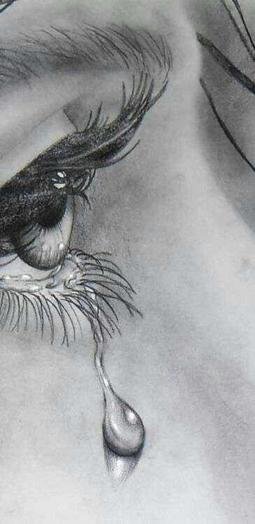 a drawing of a woman's eye with tear coming out of her iris lashes