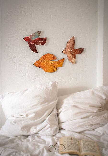 Drei Vögel als Wandschmuck-Elemente, moderner Kunstdruck auf Holz. Mobile Diy, Make Do And Mend, Diy Inspiration, Bird Art, Clay Crafts, Diy For Kids, All Art, Hanging Decor, The Wall