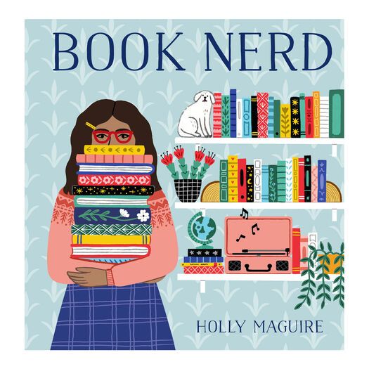 the book nerd by holly magure is shown in front of a bookshelf