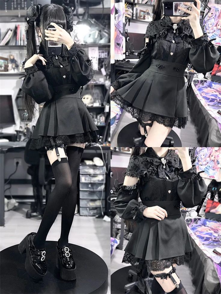 Jirai Kei Skirt, Dark Girly Kei, Jirai Kei Outfit Ideas Casual, Subcul Jirai Kei, Jiraikei Clothes, V Kei Outfits, Pastel Goth Outfits Kawaii, Jirai Kei Outfit Ideas, Dark Girly Aesthetic