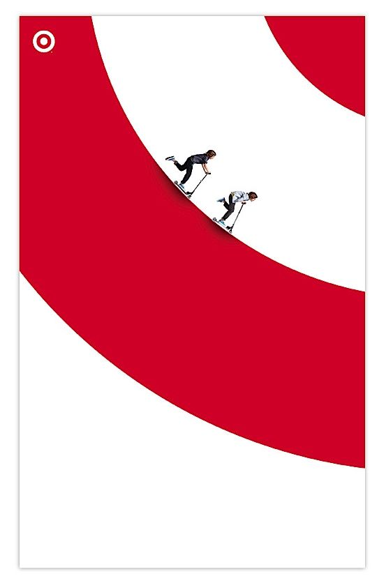 two skiers skiing down a red and white slope