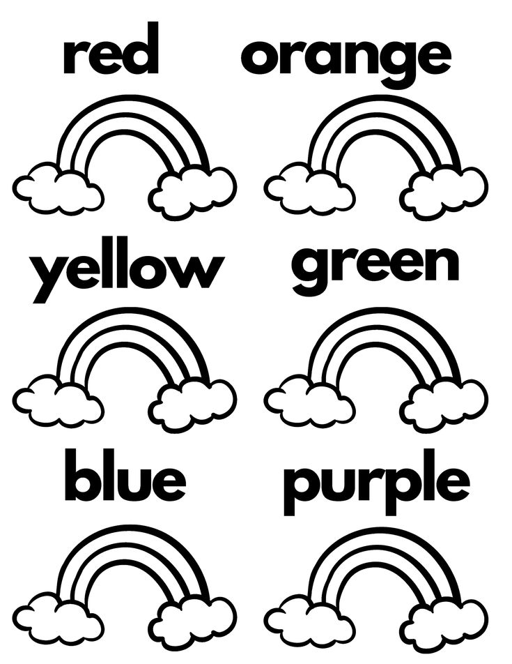 the words in black and white are arranged to spell orange, yellow, green, blue, purple