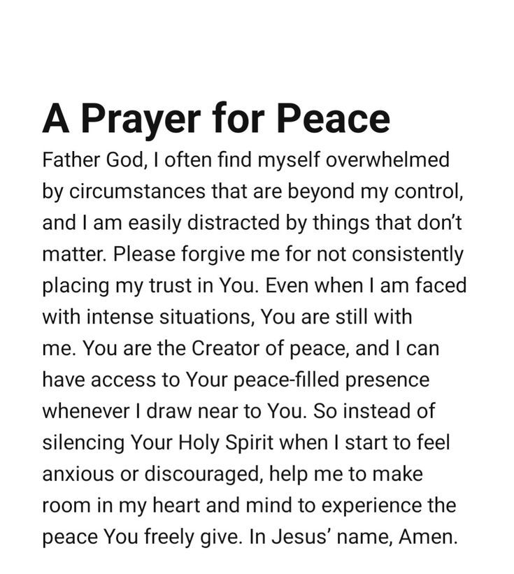 a prayer for peace written in black and white