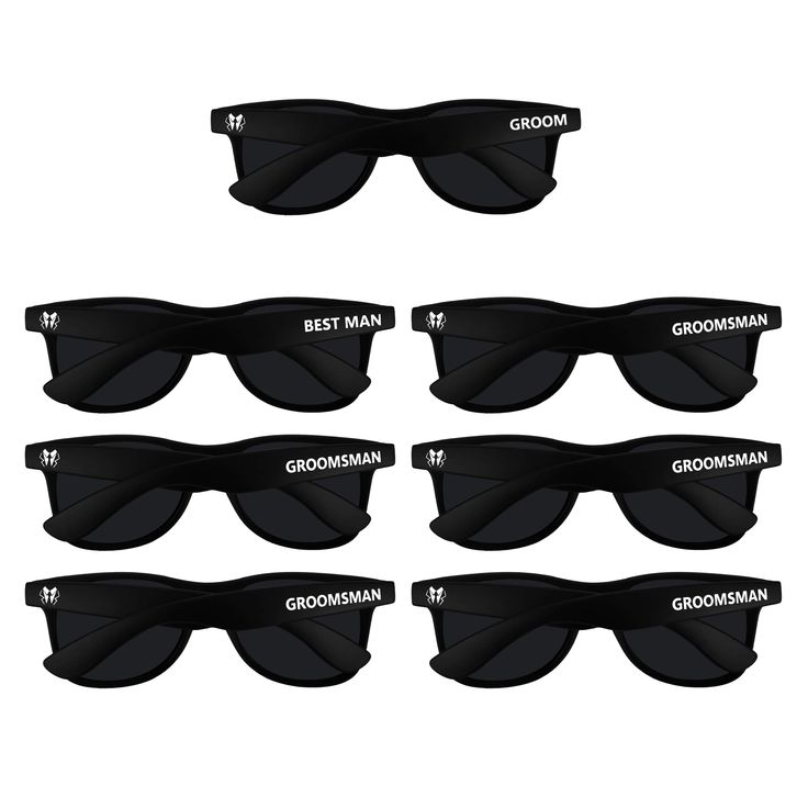 six pairs of sunglasses with the words groomman on them, all in different shades