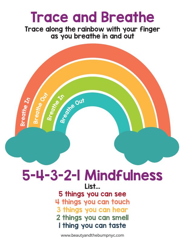 a poster with the words trace and breathe on it, which includes an image of a rainbow