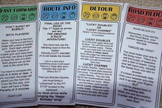 four cards with instructions on how to use them for the roadburner game system