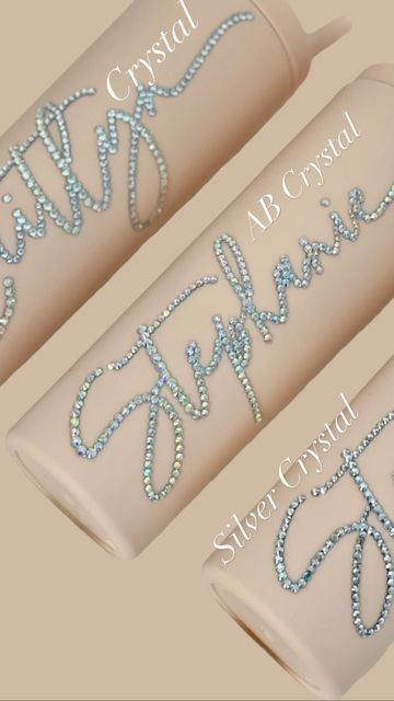 three personalized lip bales with swaro crystals on them