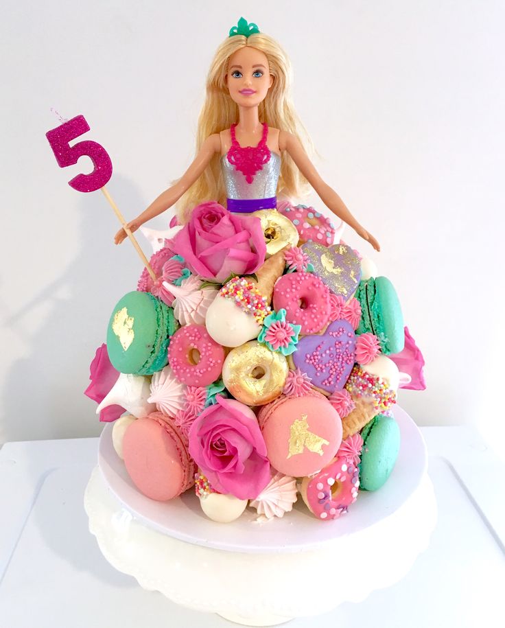 a barbie doll sitting on top of a cake