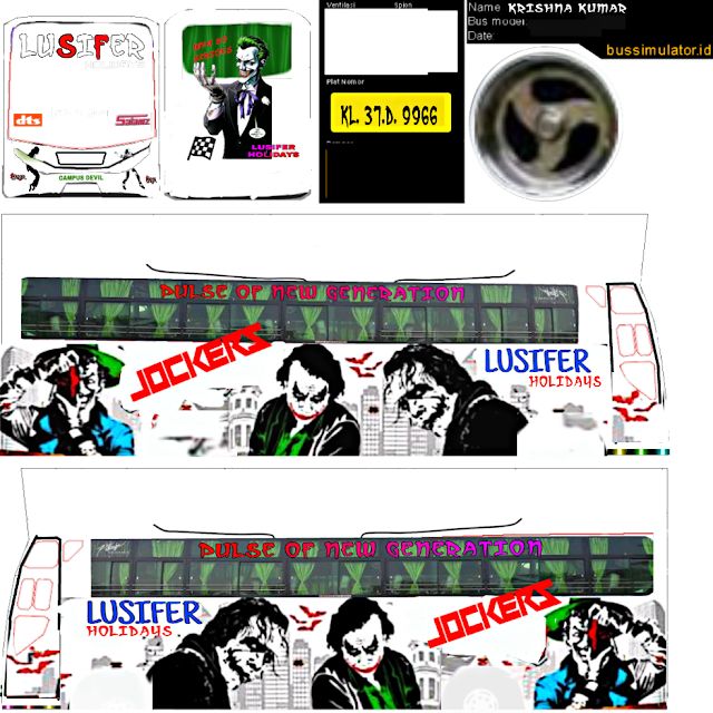 the back and front side of a bus with an image of jokers on it