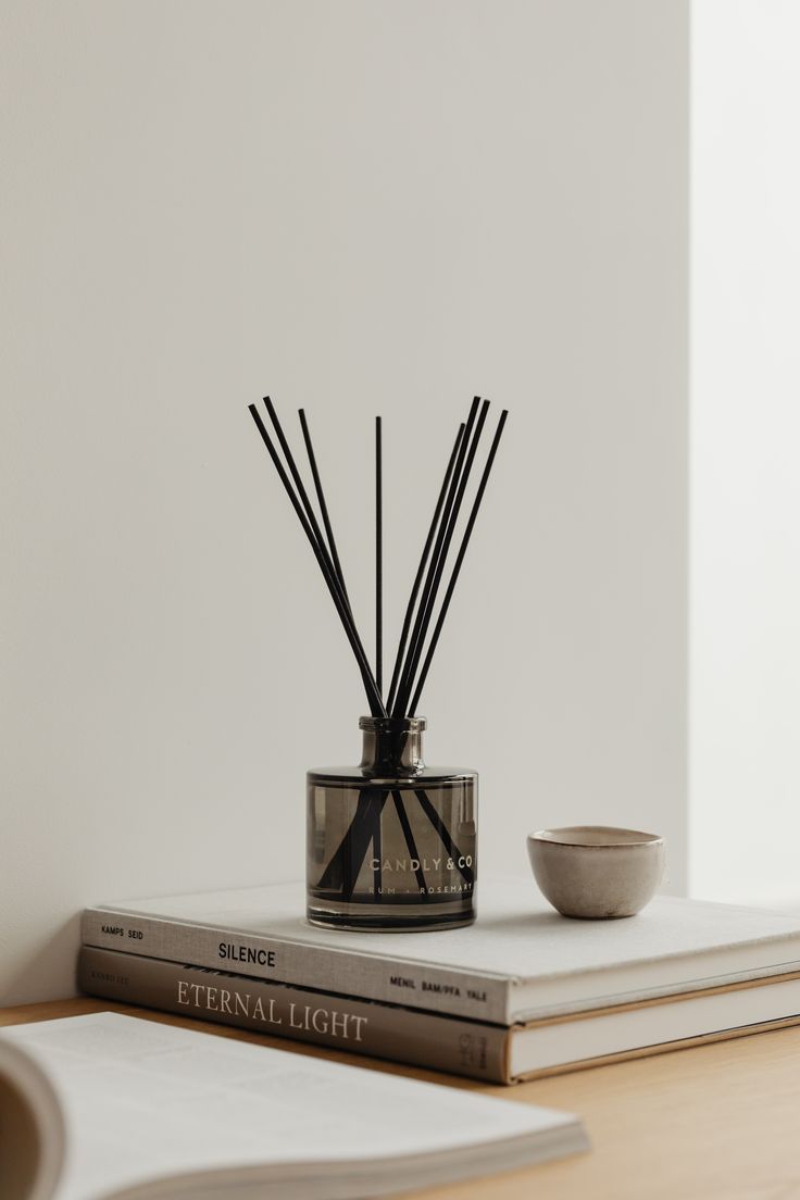 a candle and some books on a table