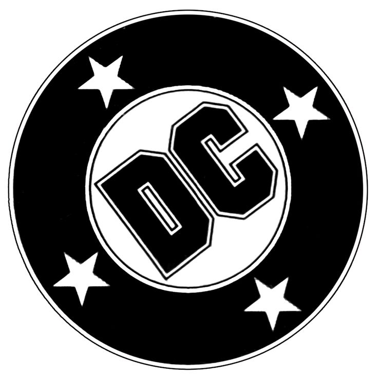 a black and white logo with stars in the background that says dc on it's center circle