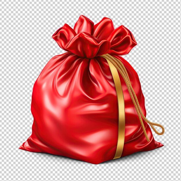 a red bag with gold ribbon and bow on the side, transparent background png clipart