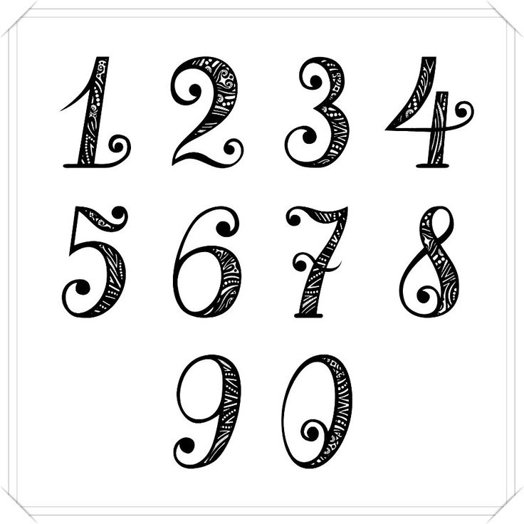 the numbers are drawn with black ink and have swirly designs on them, as well as