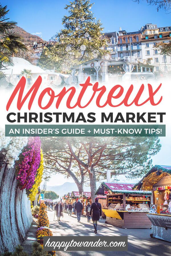 the christmas market in montreux with text overlay