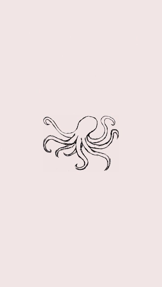 an octopus drawn in black and white on a light pink background with the words,