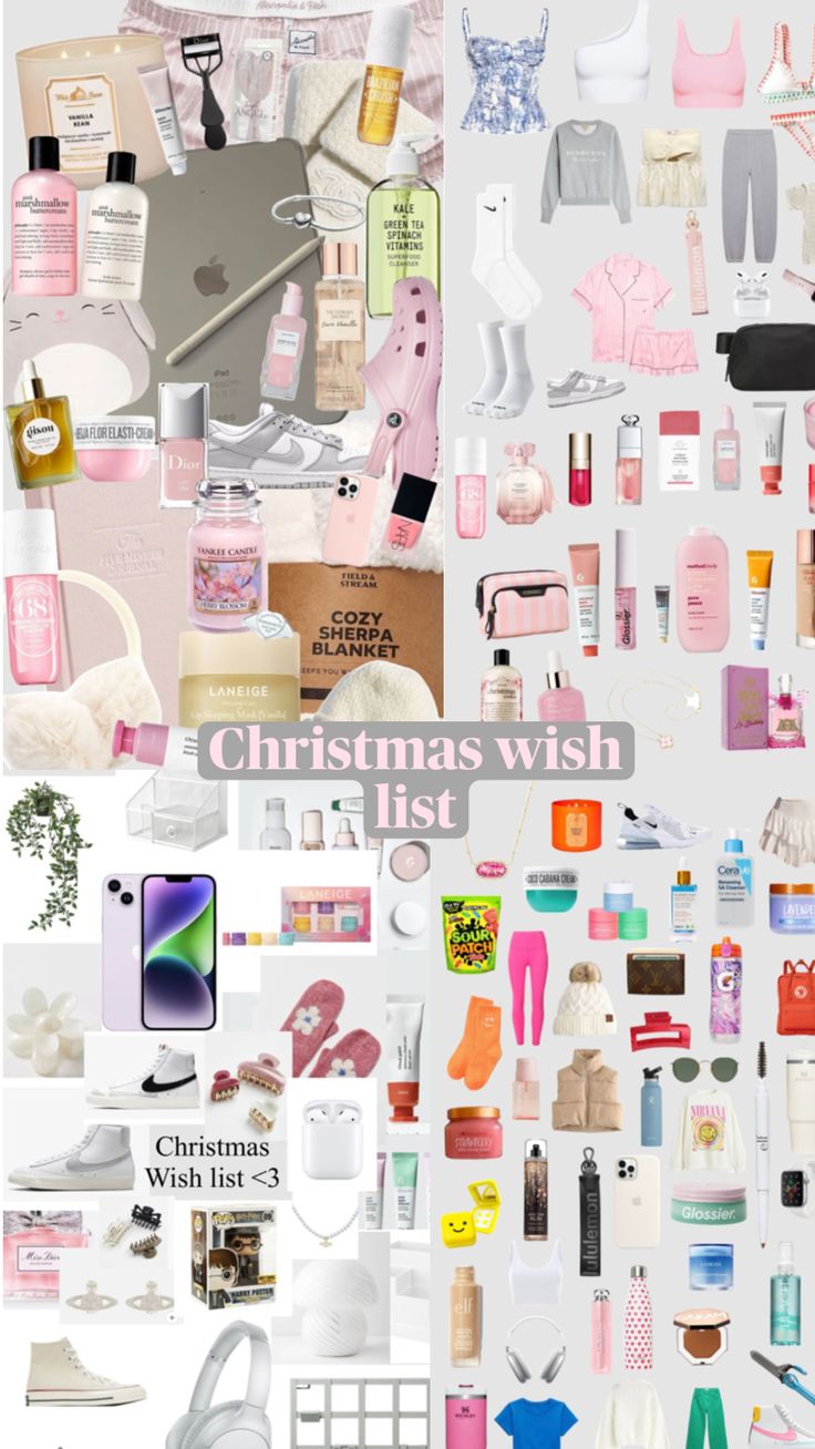 a collage of christmas wish list items