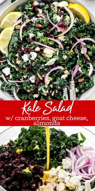 kale salad with cranberries, goat cheese and onions